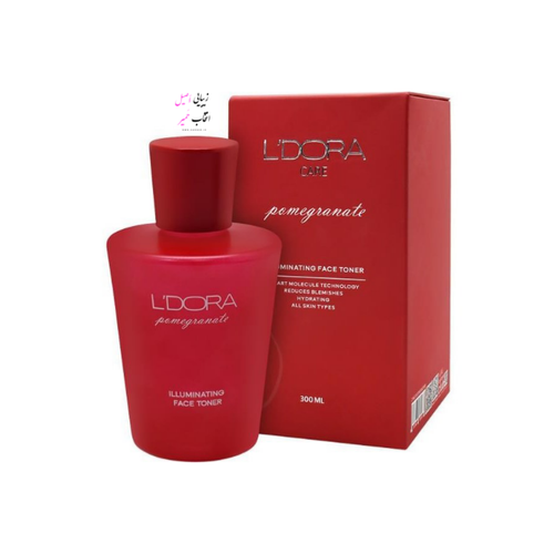 نمای بستهبندی تونر صورت L'DORA انار با خاصیت شفاف کننده و پاکسازی پوست