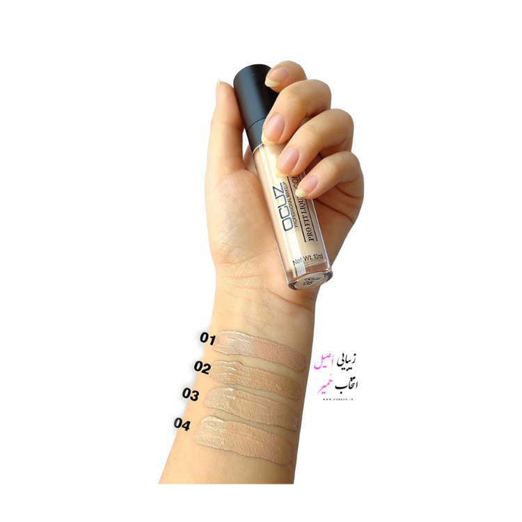 نمای بستهبندی Ocuz Profit Liquid Concealer شمارههای 1 تا 4
